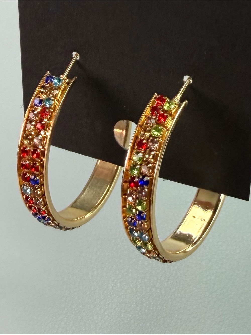 Gold Hoop Earrings with Multicolor Crystal Accents